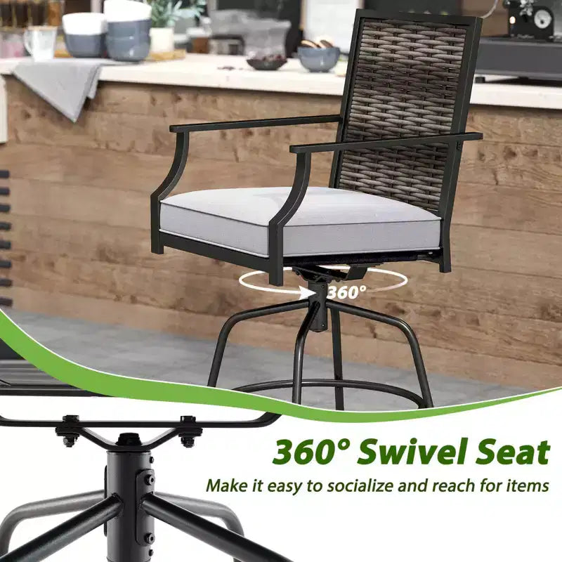 Costway 3 Pieces Outdoor Swivel Bar Set,High Top Patio Bar Table and Rattan Wicker Chair