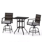 Costway 3 Pieces Outdoor Swivel Bar Set,High Top Patio Bar Table and Rattan Wicker Chair