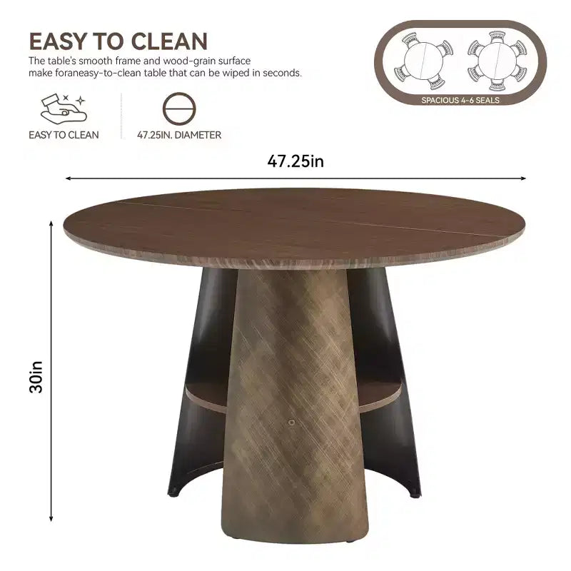 GDFStudio Ying Modern Wooden and Metal Round Dining Table