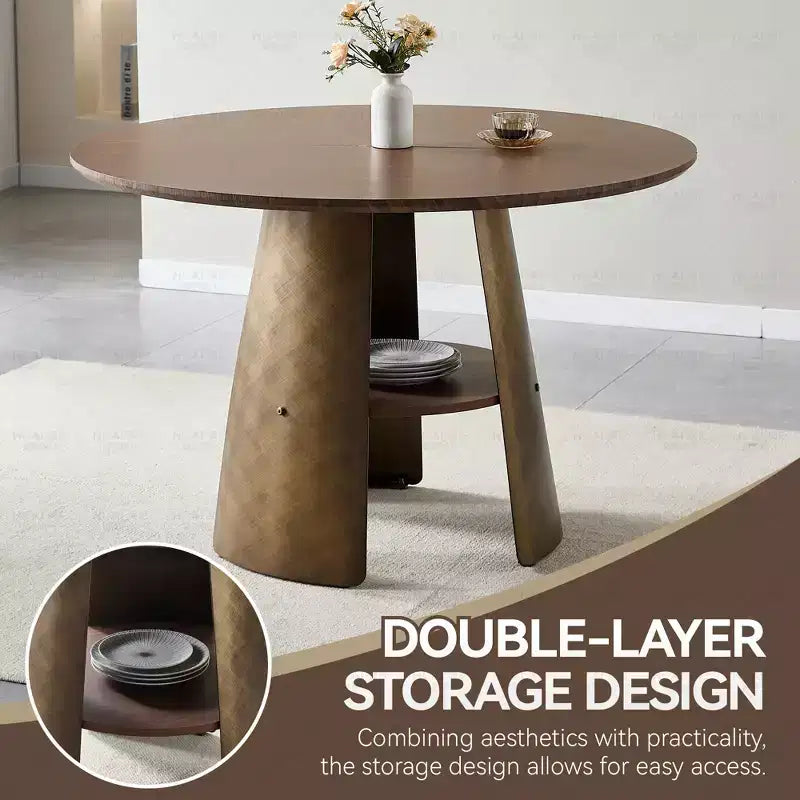 GDFStudio Ying Modern Wooden and Metal Round Dining Table