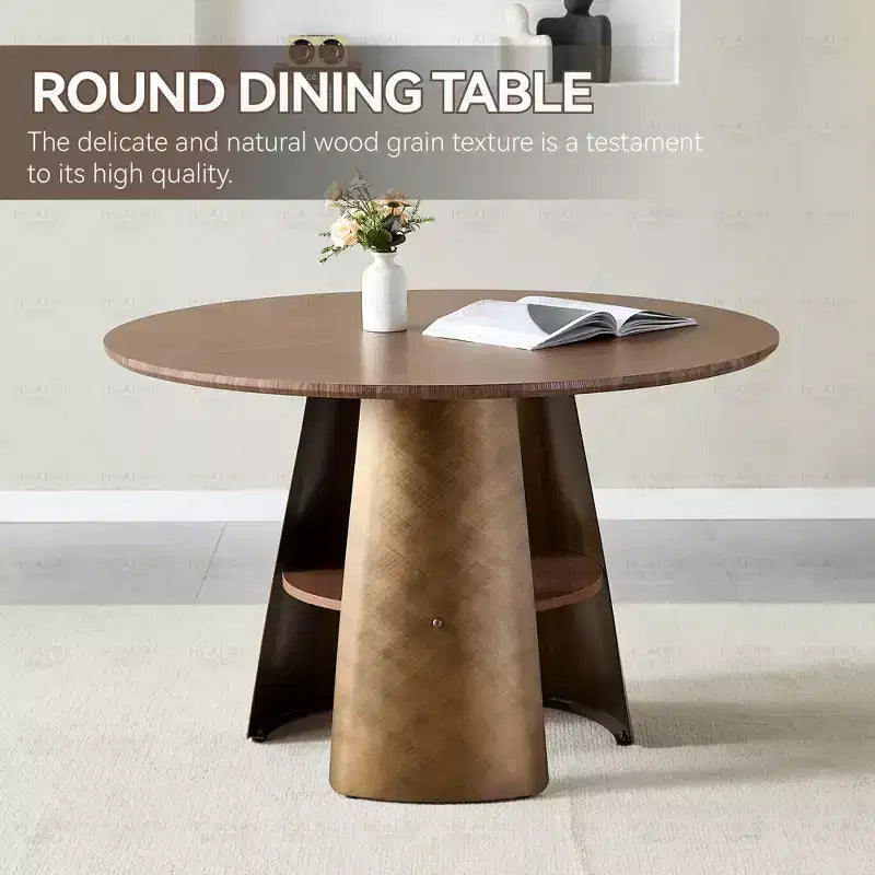 GDFStudio Ying Modern Wooden and Metal Round Dining Table