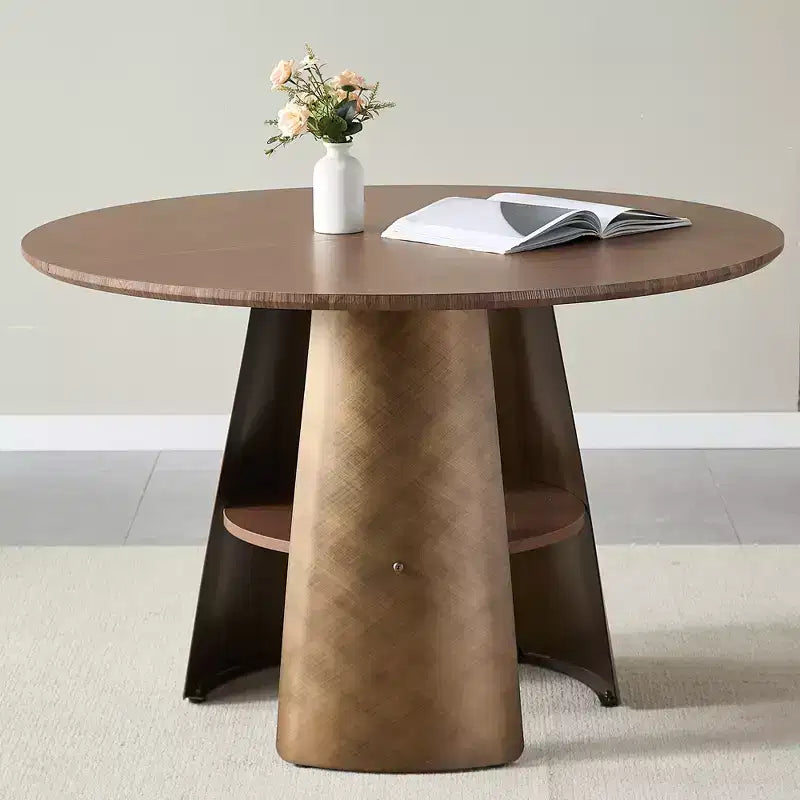 GDFStudio Ying Modern Wooden and Metal Round Dining Table