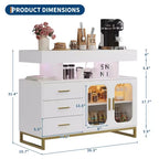 Modern Sideboard Buffet Cabinet with Auto-Sensor Lights & Built-in Charging Station, 3 Drawers & 2 Doors Storage Table for Dining Room, Kitchen