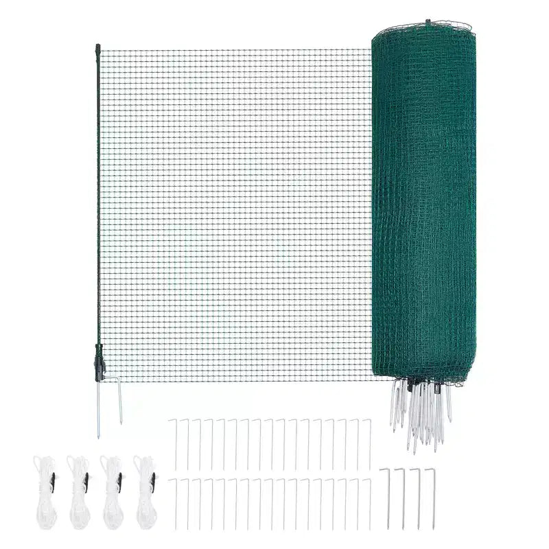 VEVOR Temporary Fence with Posts, 3 x 164 FT Plastic Mesh Fencing, Garden Safety Fences Netting with Double-Spike Stakes & Guy Ropes,Green