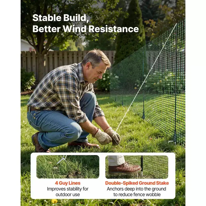 VEVOR Temporary Fence with Posts, 3 x 164 FT Plastic Mesh Fencing, Garden Safety Fences Netting with Double-Spike Stakes & Guy Ropes,Green