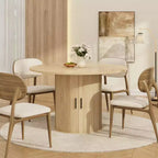 47-Inch Round Dining Table for 4, 2-Layer Storage Shelf with Wood Slide Door Kitchen Table for Home Dining Living Room