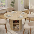 47-Inch Round Dining Table for 4, 2-Layer Storage Shelf with Wood Slide Door Kitchen Table for Home Dining Living Room