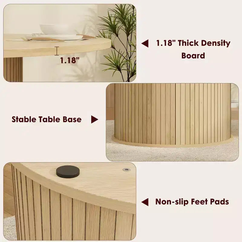47-Inch Round Dining Table for 4, 2-Layer Storage Shelf with Wood Slide Door Kitchen Table for Home Dining Living Room