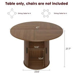 47-Inch Round Dining Table for 4, 2-Layer Storage Shelf with Wood Slide Door Kitchen Table for Home Dining Living Room