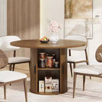 47-Inch Round Dining Table for 4, 2-Layer Storage Shelf with Wood Slide Door Kitchen Table for Home Dining Living Room
