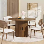 47-Inch Round Dining Table for 4, 2-Layer Storage Shelf with Wood Slide Door Kitchen Table for Home Dining Living Room