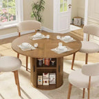 47-Inch Round Dining Table for 4, 2-Layer Storage Shelf with Wood Slide Door Kitchen Table for Home Dining Living Room