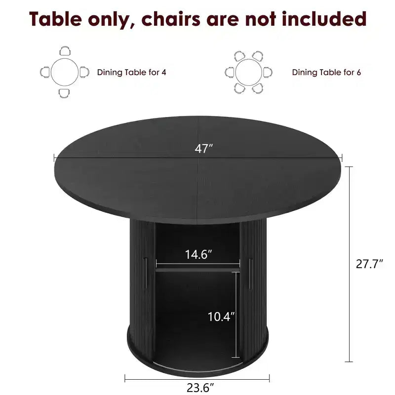 47-Inch Round Dining Table for 4, 2-Layer Storage Shelf with Wood Slide Door Kitchen Table for Home Dining Living Room