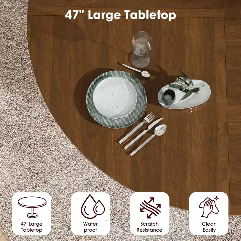 47-Inch Round Dining Table for 4, 2-Layer Storage Shelf with Wood Slide Door Kitchen Table for Home Dining Living Room