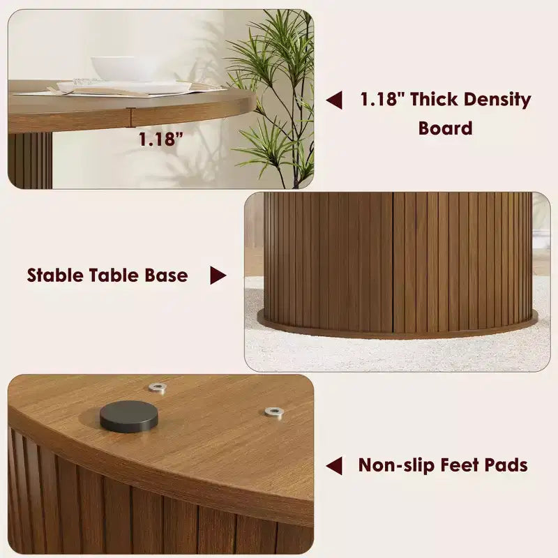 47-Inch Round Dining Table for 4, 2-Layer Storage Shelf with Wood Slide Door Kitchen Table for Home Dining Living Room