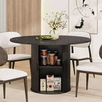 47-Inch Round Dining Table for 4, 2-Layer Storage Shelf with Wood Slide Door Kitchen Table for Home Dining Living Room