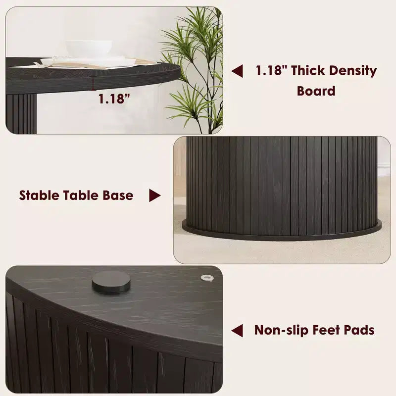 47-Inch Round Dining Table for 4, 2-Layer Storage Shelf with Wood Slide Door Kitchen Table for Home Dining Living Room