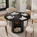 47-Inch Round Dining Table for 4, 2-Layer Storage Shelf with Wood Slide Door Kitchen Table for Home Dining Living Room