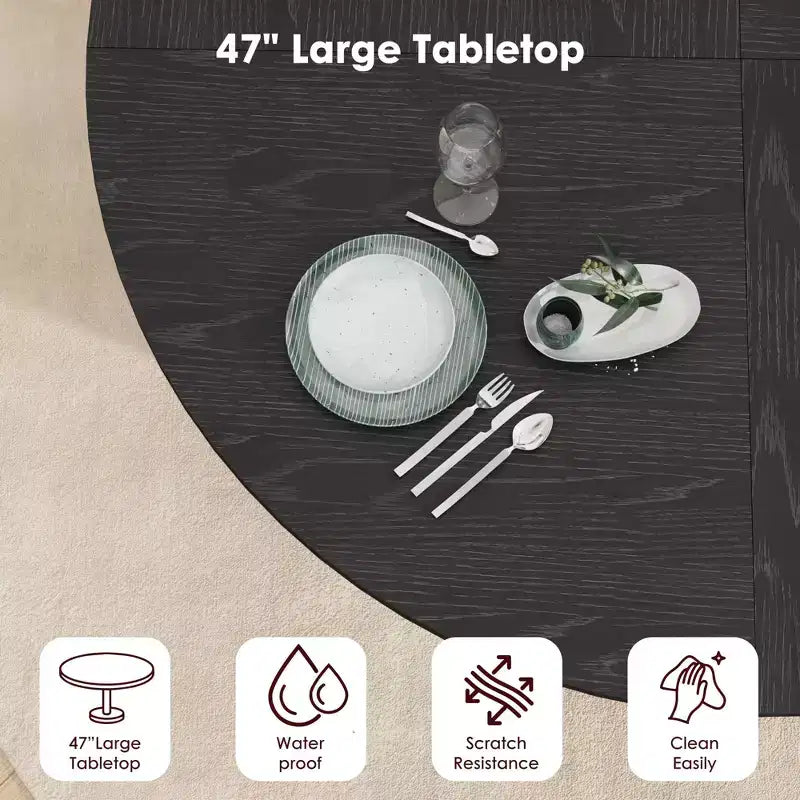47-Inch Round Dining Table for 4, 2-Layer Storage Shelf with Wood Slide Door Kitchen Table for Home Dining Living Room