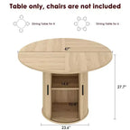 47-Inch Round Dining Table for 4, 2-Layer Storage Shelf with Wood Slide Door Kitchen Table for Home Dining Living Room