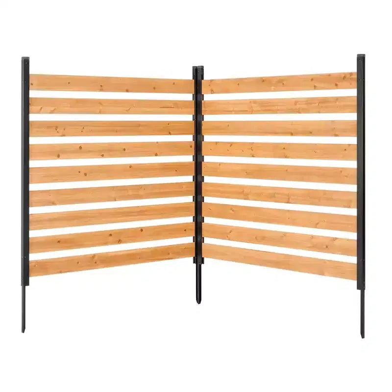 VEVOR Wooden Privacy Fence, 48 x 49 x 28 inch Air Conditioner Fence, 2 Panel Solid Outdoor Wood Privacy Screen with Metal Stakes, Steel Frame, Brown