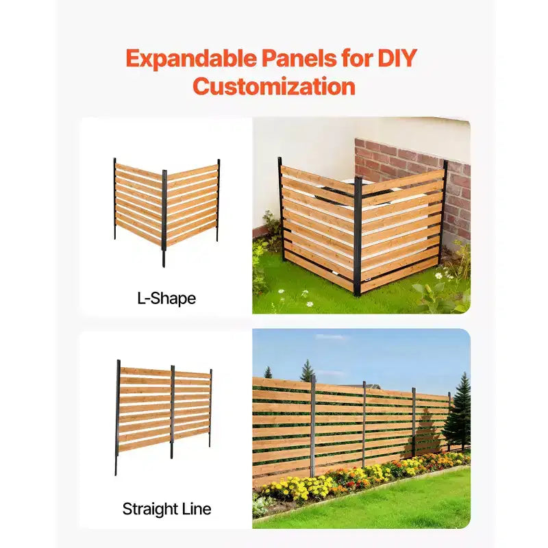 VEVOR Wooden Privacy Fence, 48 x 49 x 28 inch Air Conditioner Fence, 2 Panel Solid Outdoor Wood Privacy Screen with Metal Stakes, Steel Frame, Brown