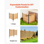 VEVOR Wooden Privacy Fence, 48 x 49 x 28 inch Air Conditioner Fence, 2 Panel Solid Outdoor Wood Privacy Screen with Metal Stakes, Steel Frame, Brown