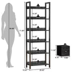 6 Tier Industrial Tall Bookcase with Two Storage Drawers Wood Metal Freestanding Bookshelf Display Organizer Shelf for Home Office Bedroom Black Oak