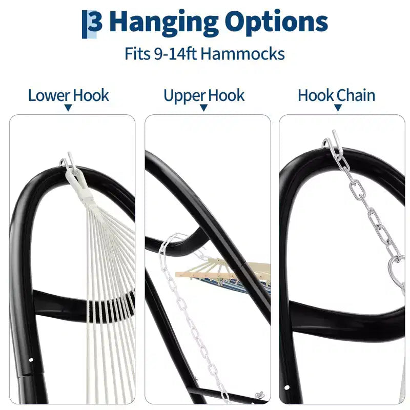 GustoWave Universal Double Hammock Stand, 550-Pound Capacity, Heavy-Duty Hammock Stand for Outside, Fits 9 to 14 Foot Hammocks, Black