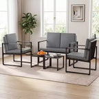 Costway Modern Loveseat Sofa,2-Seater Sofa with Solid Metal Frame & Removable Back Cushions Brown/Gray + Black