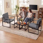 Costway Modern Loveseat Sofa,2-Seater Sofa with Solid Metal Frame & Removable Back Cushions Brown/Gray + Black