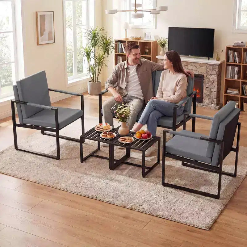 Costway Modern Loveseat Sofa,2-Seater Sofa with Solid Metal Frame & Removable Back Cushions Brown/Gray + Black