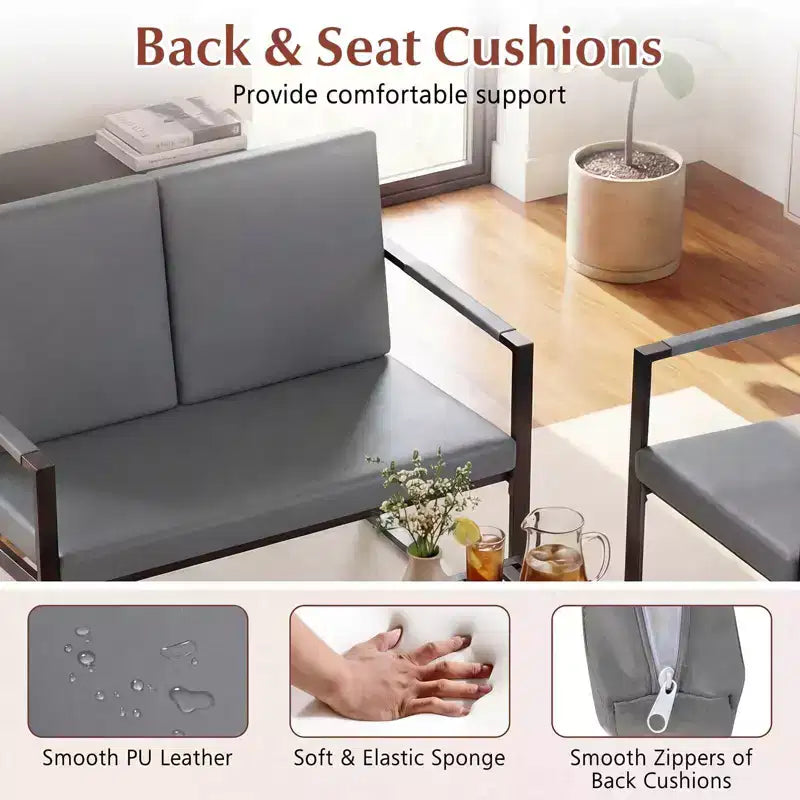 Costway Modern Loveseat Sofa,2-Seater Sofa with Solid Metal Frame & Removable Back Cushions Brown/Gray + Black