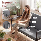 Costway Modern Loveseat Sofa,2-Seater Sofa with Solid Metal Frame & Removable Back Cushions Brown/Gray + Black