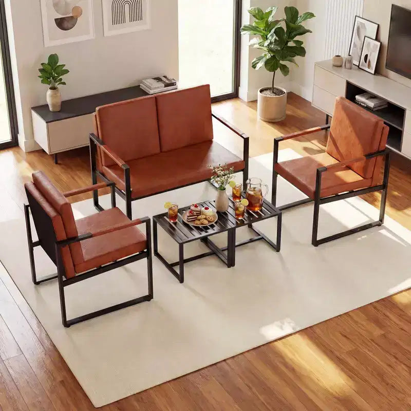 Costway Modern Loveseat Sofa,2-Seater Sofa with Solid Metal Frame & Removable Back Cushions Brown/Gray + Black