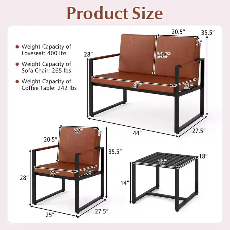 Costway Modern Loveseat Sofa,2-Seater Sofa with Solid Metal Frame & Removable Back Cushions Brown/Gray + Black