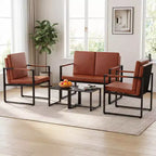Costway Modern Loveseat Sofa,2-Seater Sofa with Solid Metal Frame & Removable Back Cushions Brown/Gray + Black