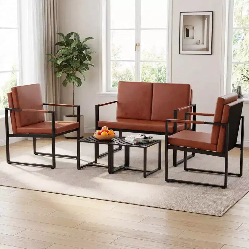 Costway Modern Loveseat Sofa,2-Seater Sofa with Solid Metal Frame & Removable Back Cushions Brown/Gray + Black