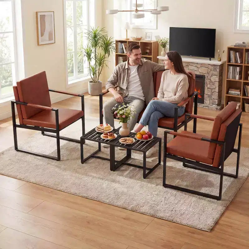 Costway Modern Loveseat Sofa,2-Seater Sofa with Solid Metal Frame & Removable Back Cushions Brown/Gray + Black
