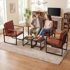 Costway Modern Loveseat Sofa,2-Seater Sofa with Solid Metal Frame & Removable Back Cushions Brown/Gray + Black