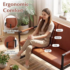 Costway Modern Loveseat Sofa,2-Seater Sofa with Solid Metal Frame & Removable Back Cushions Brown/Gray + Black