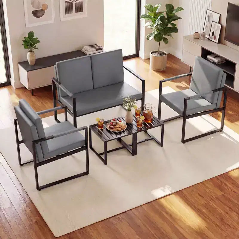 Costway Modern Loveseat Sofa,2-Seater Sofa with Solid Metal Frame & Removable Back Cushions Brown/Gray + Black