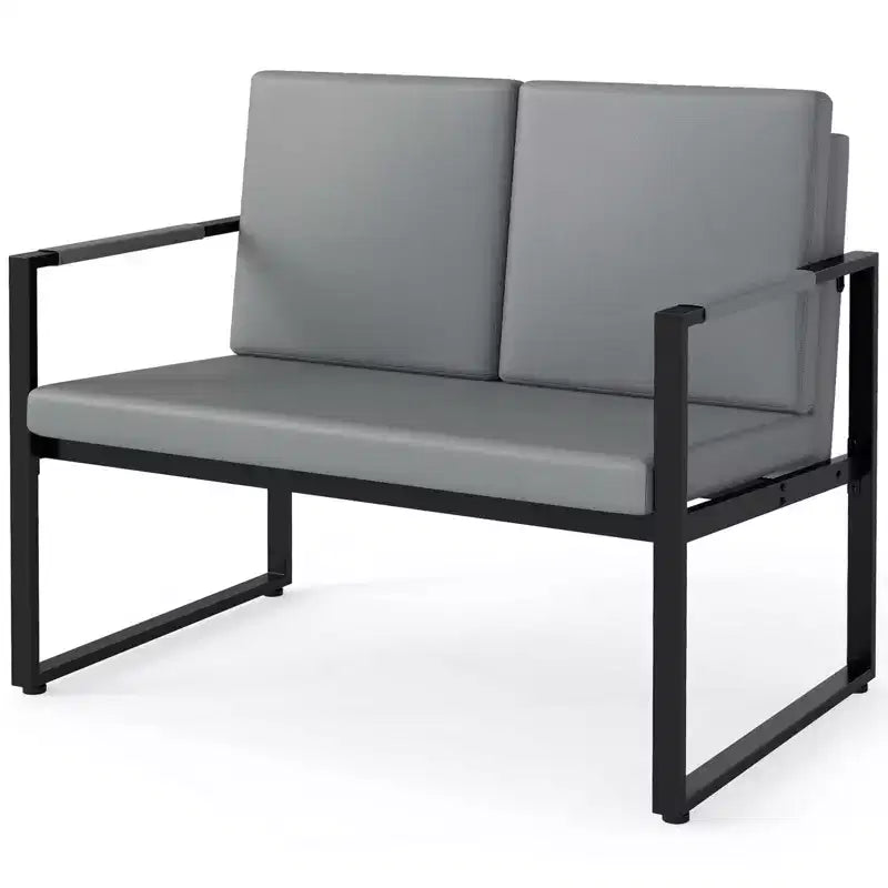 Costway Modern Loveseat Sofa,2-Seater Sofa with Solid Metal Frame & Removable Back Cushions Brown/Gray + Black