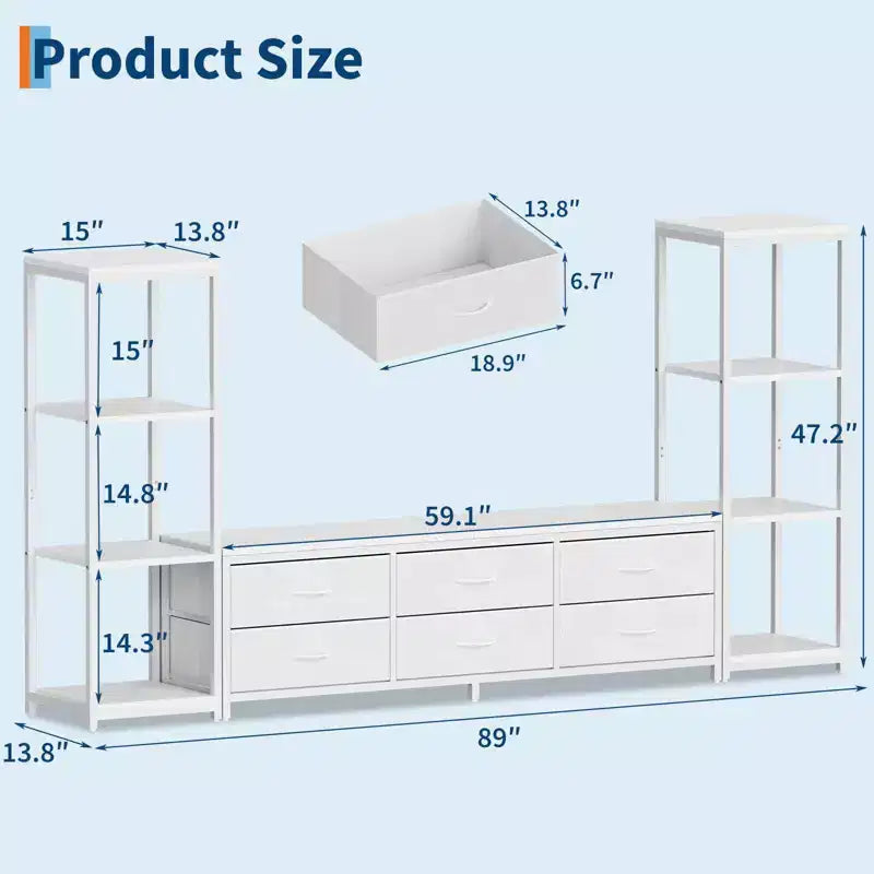 TV Stand for TVs up to 75-inch,Industrial Entertainment Center with 6 Fabric Drawers&Two 4-Tier Storage Shelves,Media Console for Living Room&Bedroom