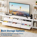 TV Stand for TVs up to 75-inch,Industrial Entertainment Center with 6 Fabric Drawers&Two 4-Tier Storage Shelves,Media Console for Living Room&Bedroom