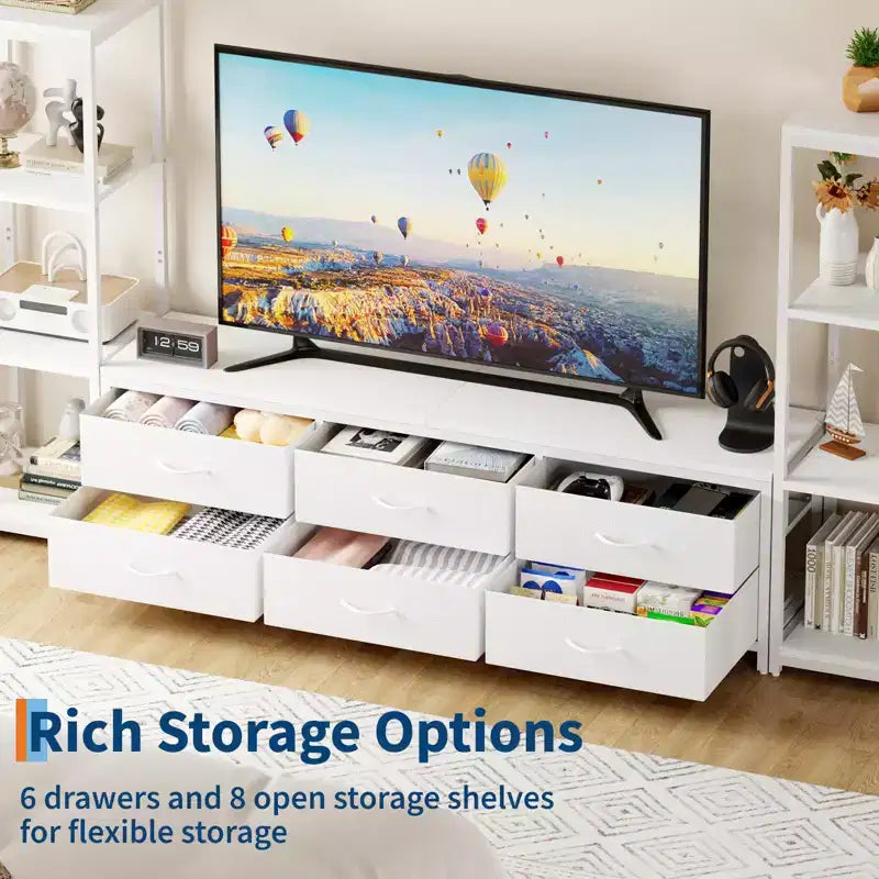TV Stand for TVs up to 75-inch,Industrial Entertainment Center with 6 Fabric Drawers&Two 4-Tier Storage Shelves,Media Console for Living Room&Bedroom
