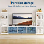 TV Stand for TVs up to 75-inch,Industrial Entertainment Center with 6 Fabric Drawers&Two 4-Tier Storage Shelves,Media Console for Living Room&Bedroom