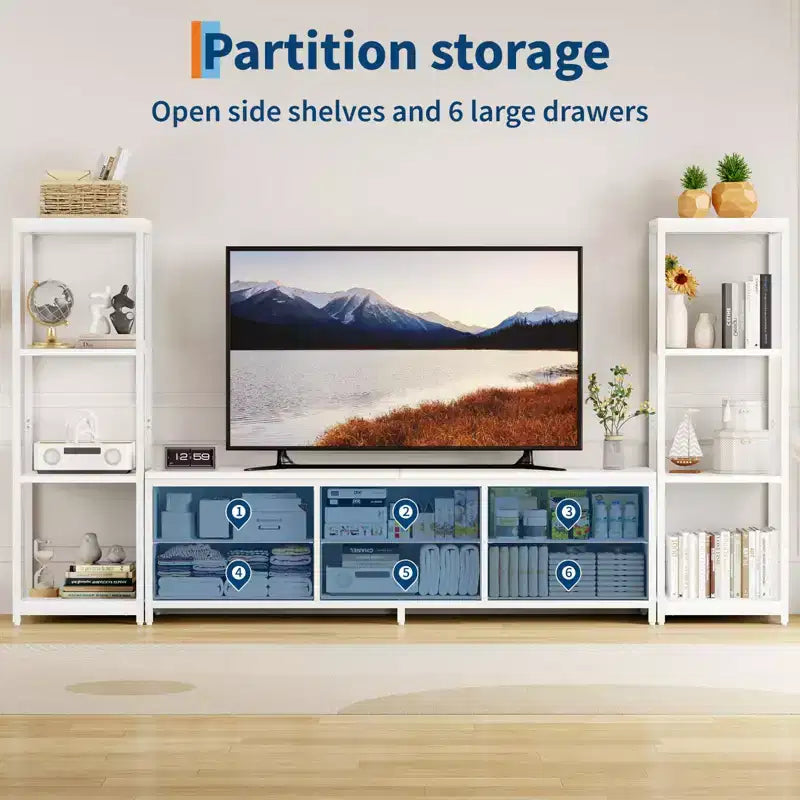 TV Stand for TVs up to 75-inch,Industrial Entertainment Center with 6 Fabric Drawers&Two 4-Tier Storage Shelves,Media Console for Living Room&Bedroom