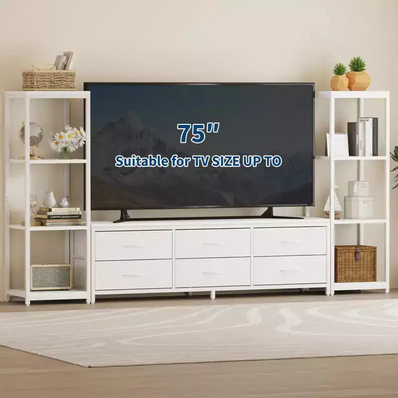 TV Stand for TVs up to 75-inch,Industrial Entertainment Center with 6 Fabric Drawers&Two 4-Tier Storage Shelves,Media Console for Living Room&Bedroom