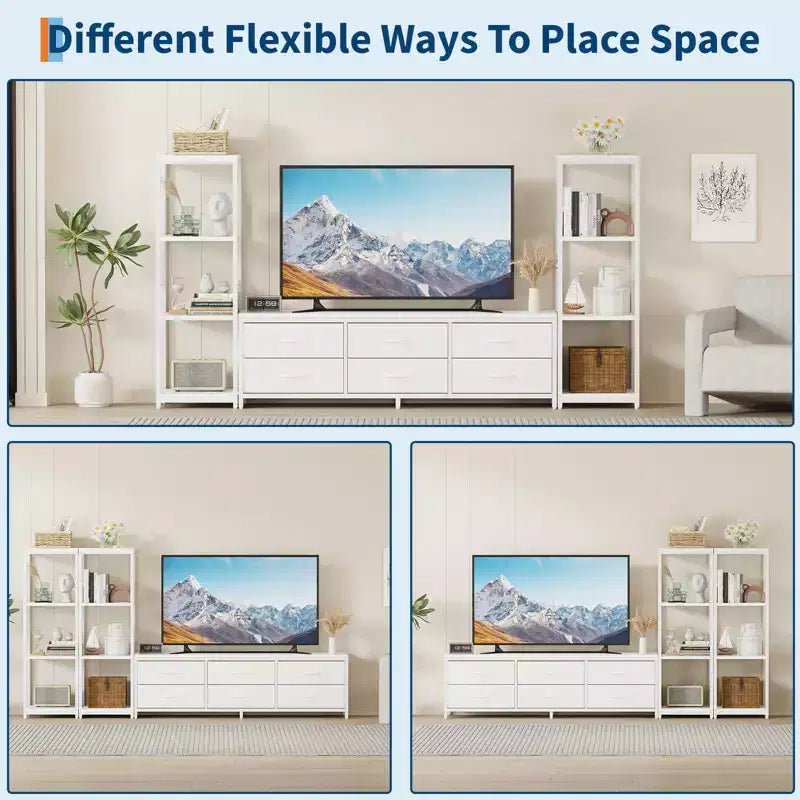 TV Stand for TVs up to 75-inch,Industrial Entertainment Center with 6 Fabric Drawers&Two 4-Tier Storage Shelves,Media Console for Living Room&Bedroom